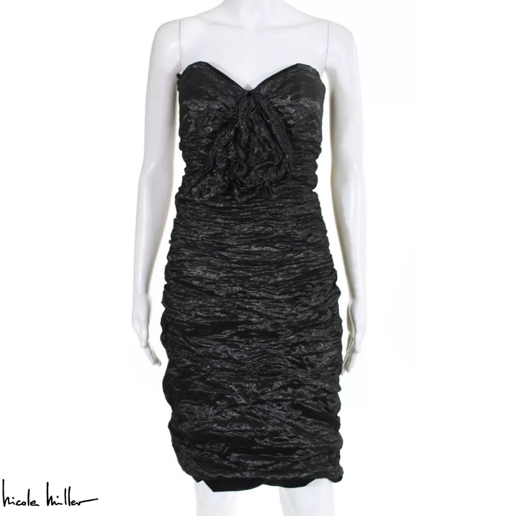 Nicole Miller Classy Gray Ruched Strapless Dress